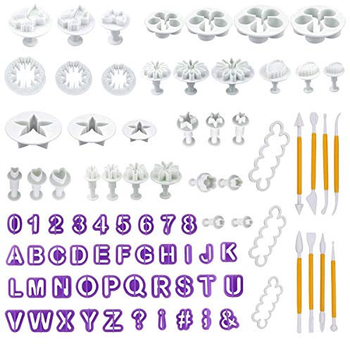 LUUFAN 84 Pz Strumenti per Decorare la Torta Set di Strumenti per taglierine per Fondente, DIY Sugarcraft Frese per glassa Fiore Rosa Caratteri alfanumerici Set di stampi (84Pcs)
