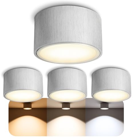 SSC-LUXon 4 Stück CELI-X LED Decken Aufbauleuchte extra flach - LED GX53 warmweiß 5W 230V - Decken Aufbauspot Alu gebürstet