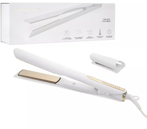 Kristin Ess 3-in-One Titanium Hair Straightener and Curler 2 in 1 Combo + Waver for Women - 1 1/4 - 440 Degrees - Professional Ionic Dual Voltage Flat Iron + Travel Cap - Frizzy, Curly + Thick Hair