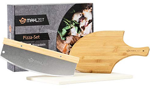 Mahlzeit Set pizza 3 pezzi | 40 x 30 cm | Pietra per pizza con paletta e coltello per pizza | Pietra per pizza per forno e grill | Set di accessori per pizza, Set di pietra per pizza, Pietra per pizza