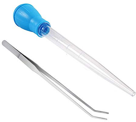 ABMRO Fish Tank Water Changer Droppers Pipette Feeder Manual Waste Cleaner and Stainless Steel Curved Tweezers Feeding Tongs Tool for Aquarium Aquatic Plants