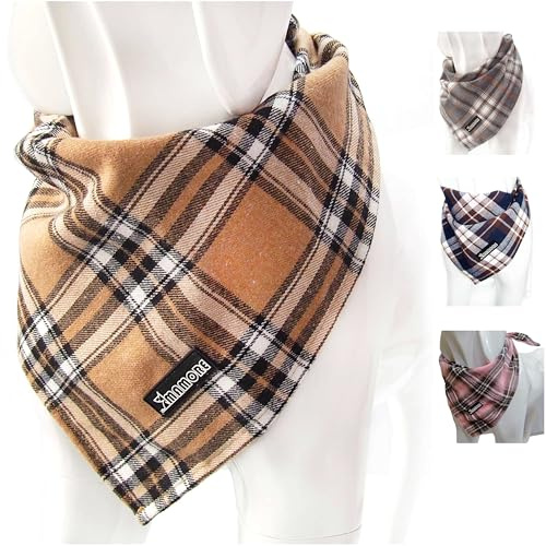 MAMORE Dog Bandana for Small Medium Large Dogs Plaid Scarf Neckerchief Puppy(Light Khaki, Large)
