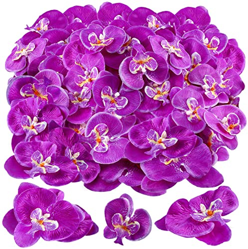 80 Pcs Orchids Artificial Flowers Silk Phalaenopsis Flower Heads Fake Orchids Flowers for Cocktails Drink False Butterfly Orchid Head for Wedding Floral Bouquet DIY Craft Bridal Decor(Dark Purple)