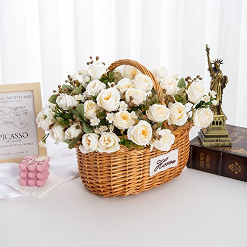 AuoTILY 4 Stück/Charge künstlicher Rosenstrauß 7 Zweige Blumenstrauß Platzpflanzen Haus Garten Dekoration (Elfenbein)