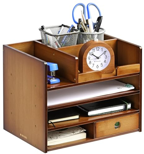 Navaris Organizador de escritorio de bambú - Accesorio de sobremesa con compartimentos - Caja para almacenaje de material de oficina 33 x 24 x 26 CM