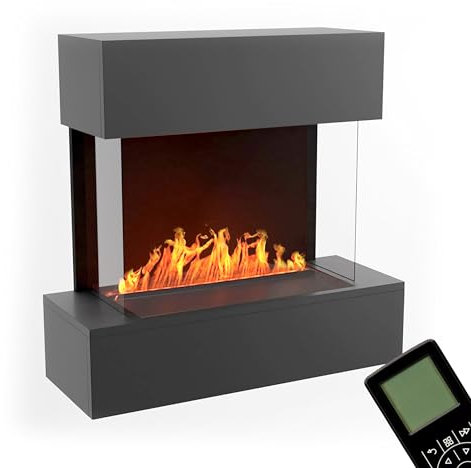 GLOW FIRE Hölderlin mit Knistereffekt| Opti Myst Cassette 500 ohne Holzdeck | 3D Wasserdampf Kamin, Elektrischer Kamin mit Fernbedienung, Regelbarer Flammeneffekt, Schwarz