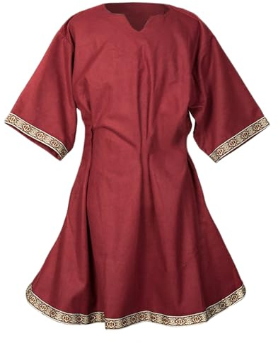 Caxndycing Costume da tunica medievale da uomo per Halloween, vestito vichingo, in cotone e lino, per uomo, cosplay, vestito, maglietta vintage Knight Reenactment Shirt, Colore: rosso, M