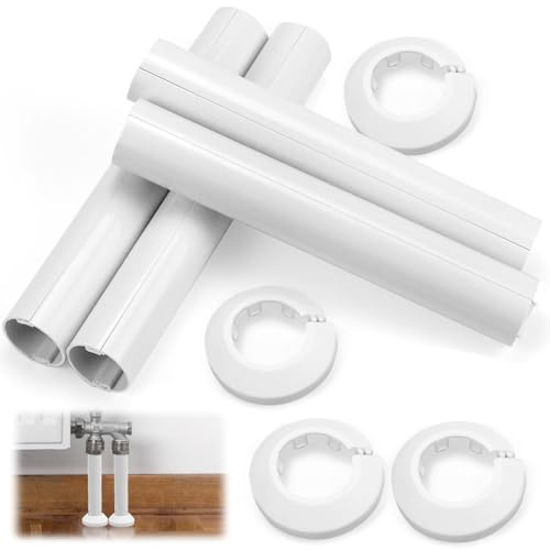 TYBYBB Värmerör, skydd för värmerör, rörbeklädnad för värmerör med 4 stycken rosetter, rör för radiatorrör, för rördiameter mindre än 22 mm (vit)