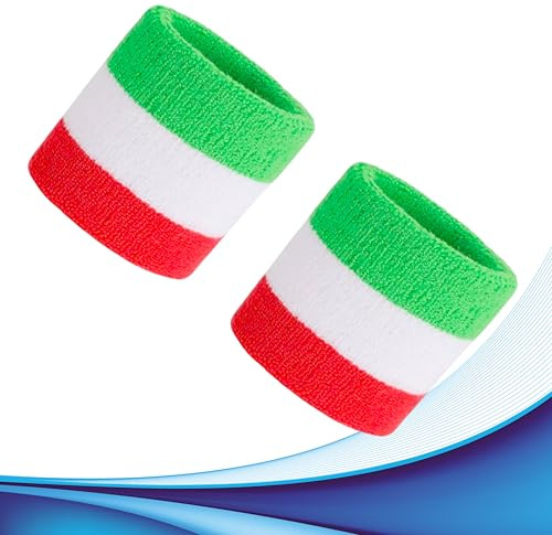 Unisex svettband i olika färger 2-delat set för sportaktiviteter som tennis, padel, gym, löpning, unisex handledsband i mjuk stretchfrotté. (Tricolor Italia)