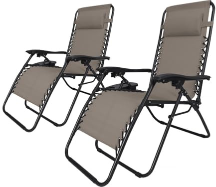 Lot de 2 Fauteuils de Jardin inclinable zéro gravité Sintra - Taupe