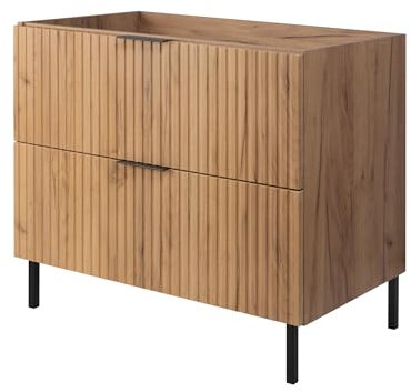 3E 3xE living.com Badezimmerschrank, Eiche Craft + schwarzer Griff, 80 x 77 x 46 cm