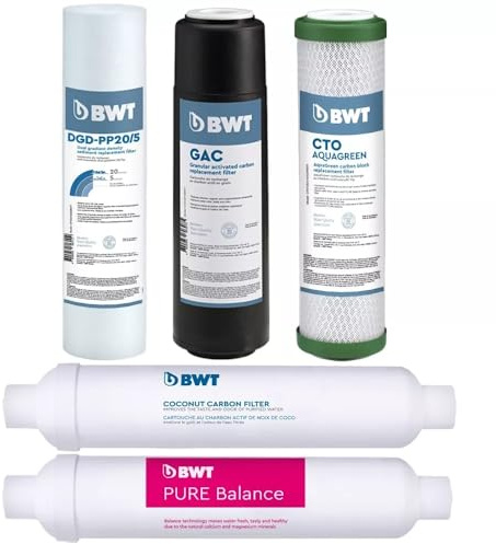 Juego de filtros de repuesto universales BWT de 10 para sistemas de ósmosis inversa - Incluye 3 etapas de prefiltros más Balance y postfiltro - Ciclo de reemplazo de 6 meses