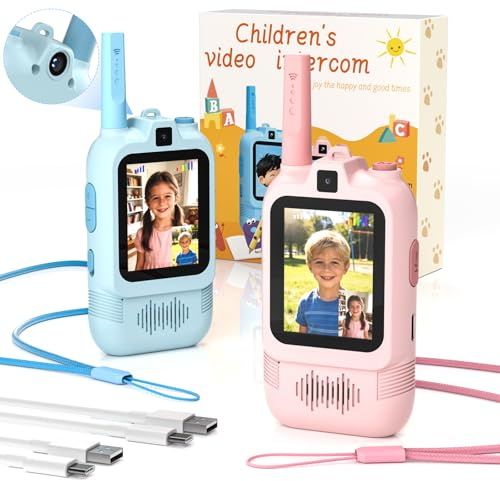 ALAFLY Lot de 2 Talkies-Walkies Vidéo Enfant avec Double Caméra, Rechargeable Talkies Walkies avec Photo Effet Autocollant, Chat Vocal, Messagerie Emoji, Cadeaux pour Garçons & Filles 3-12 Ans