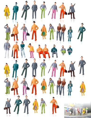 HAPZUR 50 Pièces Miniatures de Personnes Assises et Debout, Différentes Poses, Figurines Colorées, Personnage pour Modelisme, pour Scènes Miniatures (Échelle 1:75)