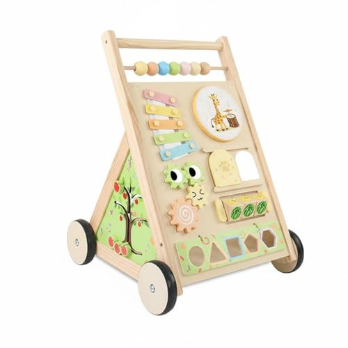 CoudarTitie Children Push Cart Activity Center with Xylophone Drum Animal Maze Shape Sorter Rotating Gears Bead Slider for suitable for interactive entertainment, Style A