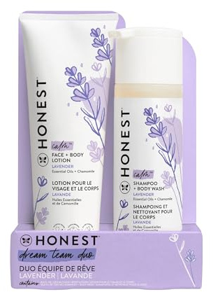 The Honest Company 2-in-1 Cleansing Shampoo and Body Wash Face Lotion Bundle, Gentle for Baby, Naturally Derived, Lavender Calm, 18.5 fl oz