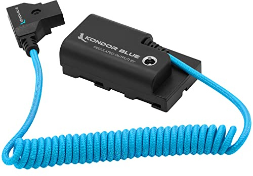KONDOR BLUE | D-Tap to NPF Coiled Dummy Battery Cable for Sony L-Series | 16-36 Coiled Cable Connect D-Tap Sources to Your Device | Blue