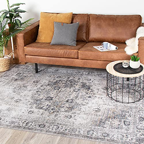 FRAAI | Home & Living Teppich Vintage - Lago Grau - Baumwolle, Polyester - Flachgewebe - Vintage - Orientalisch - Wohnzimmer, Esszimmer, Schlafzimmer - Carpet