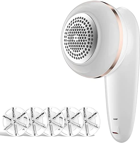 Sweater Fabric Shaver, ailyfu Rechargeable Electric Lint Remover with 6-Leaf Blades and Replaceable Stainless Steel Blade for Clothes, Sweater, Couch, Blanket, Curtain, Socks, Wool, Cashmere(Gold) …