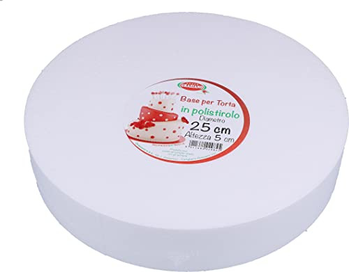 Graziano, Base de poliestireno para Tartas, Discos Redondos para Bases de Tartas o Adornos Falsos, Ideales para Usar en Fiestas de cumpleaños Infantiles y Bodas, Altura 5 cm y ø 25 cm
