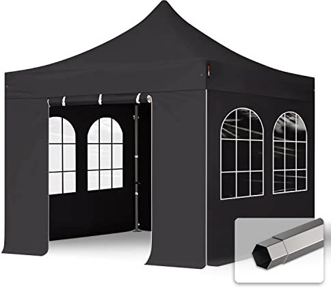 TOOLPORT Faltzelt Partyzelt 3x3m - mit 4 Seitenteilen Premium Dach Faltpavillon schwer entflammbar Pavillon schwarz
