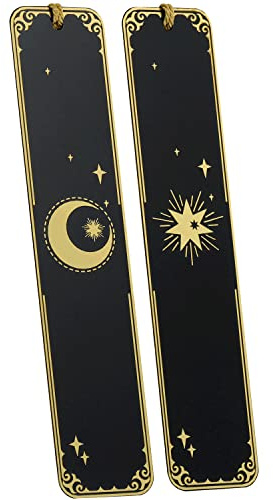 HOMEMARS Bokmärke, bokmärkesset metall, 2 stycken svart gyllene måne och stjärnor, vila gåvor till bästa vännen, julklappar