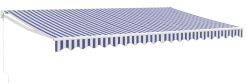 vidaXL Markise, Sonnenmarkise Einziehbar, Gelenkarmmarkise mit Kurbel, Terrassenmarkise Balkonmarkise Sonnenschutz, Blau Weiß 5x3m Stoff Aluminium