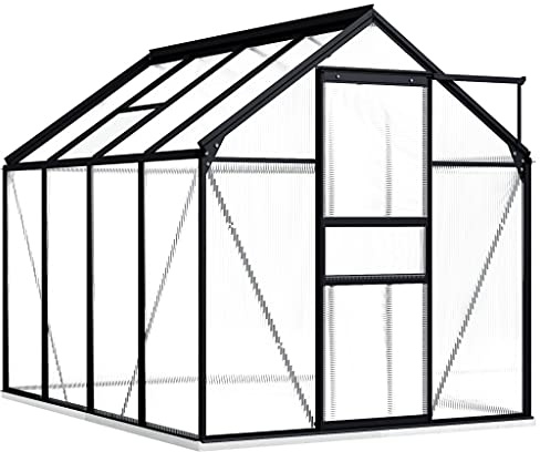 HOVOTHY Gewächshaus mit Fundament Anthrazit Aluminium 4,75 m² 190x250x202 cm Gewächshaus Winterfest Wintergarten Gewächshaus Balkon Tomatengewächshaus Wintergewächshaus Schutz der Pflanzen vor Kälte