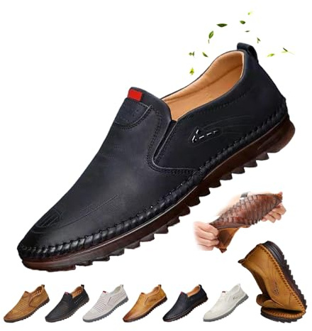 ZPLMIDE Chaussures d'été décontractées pour homme, mocassins creux et légers à enfiler en cuir antidérapant (43EU, noir)