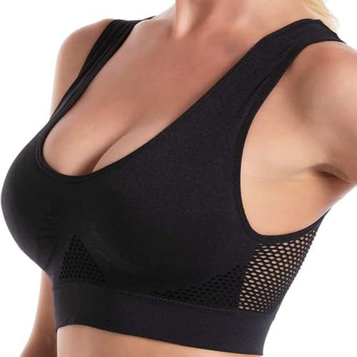 PrinStory Women's Mesh Design Sports Bra - Nylon Breathable Crop Shapewear With Removable Pads for Yoga and Activewear