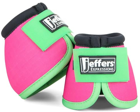 Jeffers Expression No Turn Bell Boots for Horses - Pink & Lime, Medium | Shock Absorbing Hoof Protection | Secure Double Hook & Loop Closure, Perfect for Turnout, Training, & Riding - 1 Pair