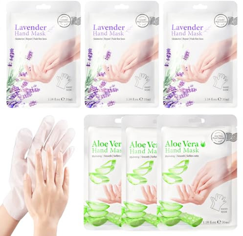 WEILAOK 6 Paar Handmaske, Handmaske für Sehr Trockene Hände, Feuchtigkeitsspendende Handschuhe, Handpflege, Peeling Handmasken mit Lavendelextrakt