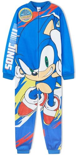 Get Trend Sonic The Hedgehog Fleece Jumpsuit Kinder 4-10 Jahre, Jungen Pyjama, Ganzkörperanzug, Shadow, Knuckles und Tails (4-5 Jahre, Blau Speed Sonic)