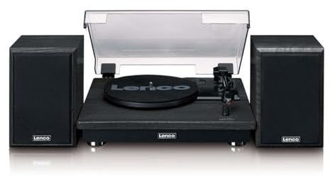 Lenco Giradischi LS-100 con Bluetooth 5.3, 33/45/78 RPM, arresto automatico, due altoparlanti da 10 W, alloggiamento MDF, nero