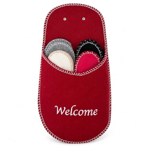 Holyhome Set 4 Paia Pantofole Ciabatte Ospiti Unisex in Feltro con Organizer Welcome da Appendere – Pattine Ideali per Casa, B&B e Casa Vacanze