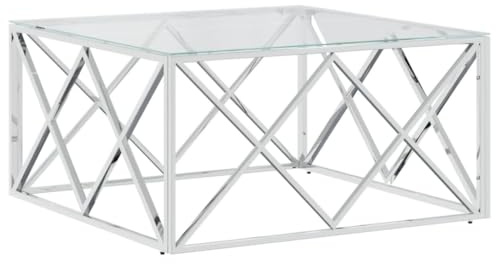 vidaXL Tavolino da Salotto 80x80x40 cm in Acciaio Inox e Vetro, Tavolo Salotto, tavolino, Arredamento da Soggiorno, tavolino da Soggiorno