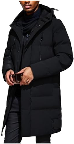 Oanviso Doudoune Longue Homme Chaude Polaire Manteaux Manches Longues Veste à Capuche Parka Doudoune Décontractée Épais Gilets Veste Blousons pour Automne Et Hiver