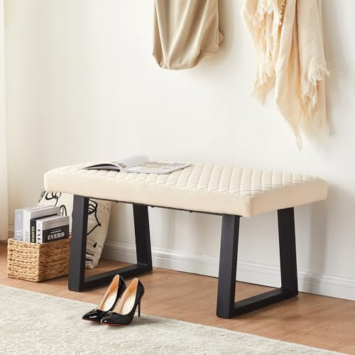 TUKAILAI Sitzbank mit Samtbezug 100cm - Polsterbank mit Metallbeinen für Flur, Garderobe, Esszimmer, Wohnzimmer, Schlafzimmer (Creme)