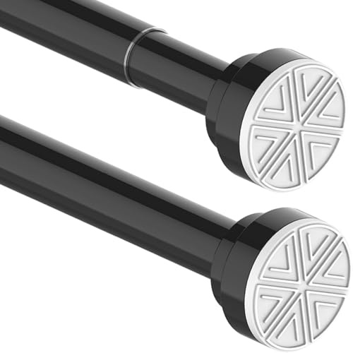 Tringle à rideau de douche télescopique sans perçage pour armoires, salle de bain, penderie, 115-205 cm, noir (diamètre 25 mm)