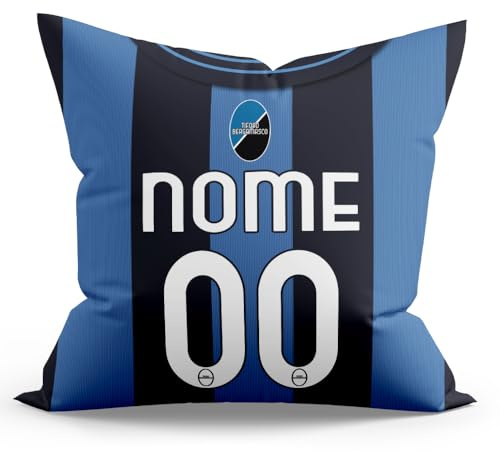 Cuscino Personalizzato idea regalo Tifoso Interista milanista napoletano Personalizzato con Nome e Numero realizzato in poliestere misura 40x40CM SFODERABILE (Tifoso Atalanta, Grafica Maglia 40x40)