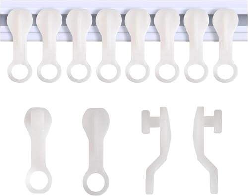 100-Pack White Curtain Track Glider Hooks - Durable Plastic Rail Runners for Ceiling & Drape Tracks | Easy Fit, Smooth Gliding Curtain Pulley Hooks (Strong & Lightweight)
