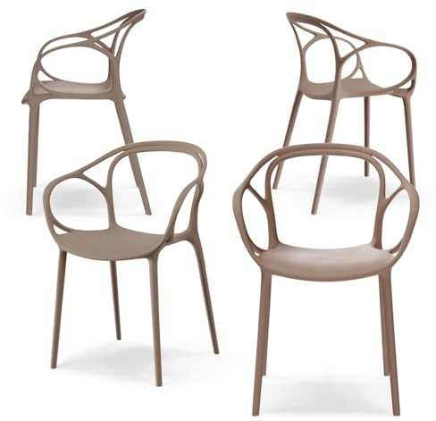 REDÒKASA Set 4 sedie in polipropilene CHIARA, impilabile, design moderno, ideale per sala da pranzo, soggiorno, cucina, sala d’attesa, bar, ristoranti (4, Tortora)
