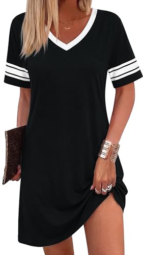 Bresdk Chemise de Nuit Femme Coton Col V Manches Courtes Évasée