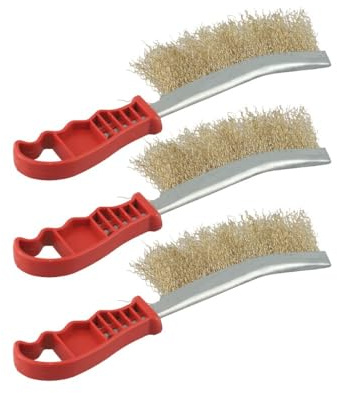 Vilgftyiet 3-Pack Brass Grill Brush with Stainless Steel Bristles for Cleaning Weld Slag and Weld Seams, Red