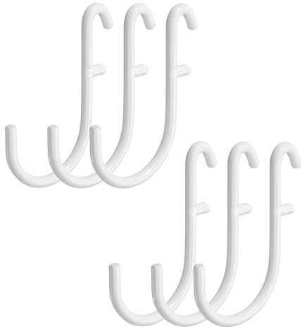 sourcing map 6Pcs Pegboard Hooks, 1.7 x 2.8 in Metal Peg Board Hooks for Hanging Fit 5x16mm Hole Long Metal Storage Hook l Shape Hanging Accessories, Home Garage Office Wall Organizer, White