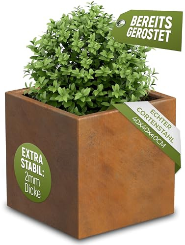 GardenGrace Pflanzkübel Cortenstahl, Quadratisch, Rost-Optik, Extra Stabil 2mm Dicke, Bereits Gerostet (40x40x40)
