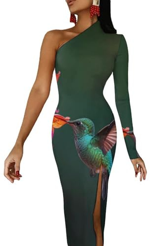 Vestido de manga larga con hombros descubiertos para mujer, vestido largo de media manga con abertura, vestido de cóctel, Estilo:, XS