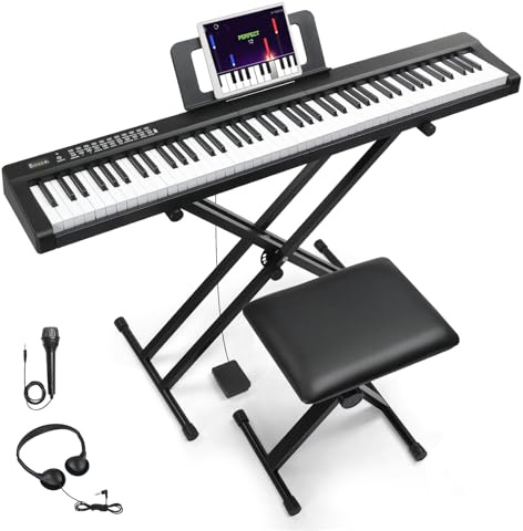 LALAHO 88 Key Keyboard Piano, Full Size Digital Piano with Bench