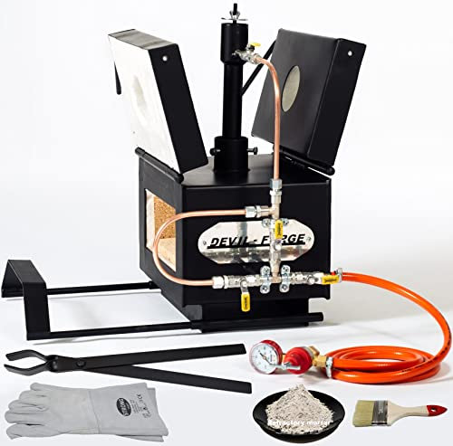 DEVIL-FORGE Gas Schmiedeofen DFPROFK1 Gasesse, Gas Schmiede, 1 Brenner DFC (180.000 BTU), Gaskugelhahn, Luftdrossel, 2 Türen, Doppelisolierung 2”, Werkzeugablage, Gas Spar System, 1370°C PREMIUM