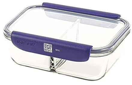 mastrad - Boîte de Conservation Alimentaire Connectée Stor'Eat - Verre Borosilicate Résistant - Sans BPA - Compartimentée - 1450 ml